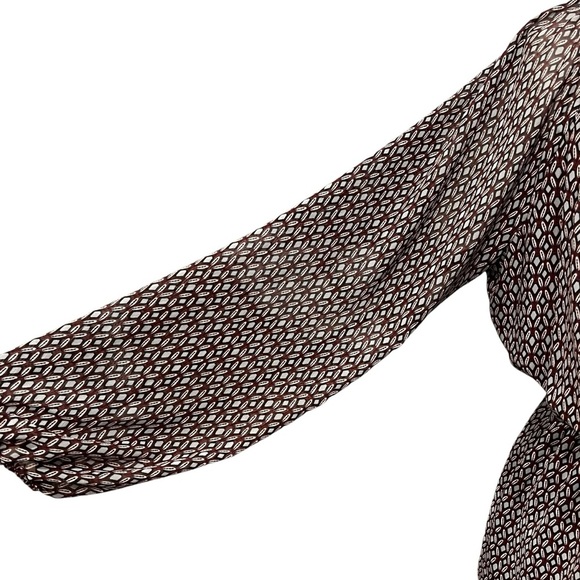 Max Studio Geometric Print Long Sleeve Chiffon Dress Burgundy & Gray Size Medium - Picture 6 of 14